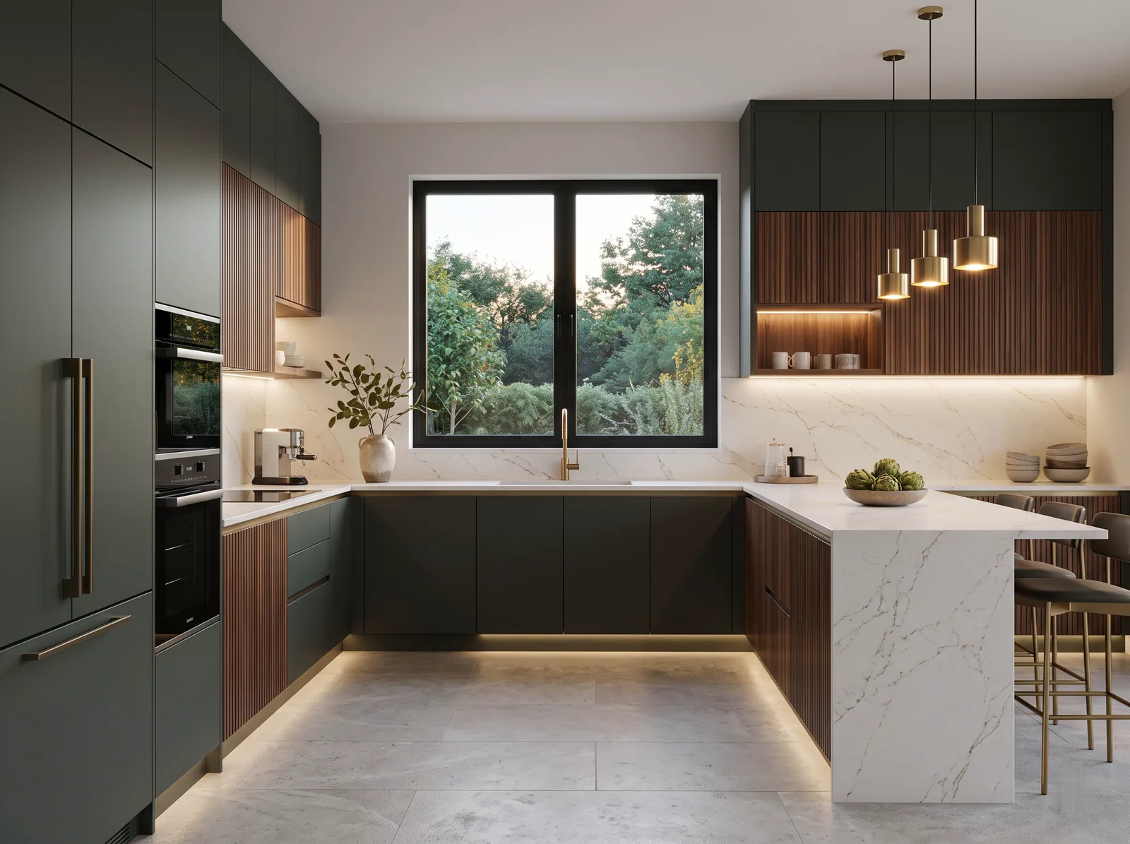 The U-Shaped Kitchen: Counters on three sides for the most storage and worktop. Made for serious cooks.